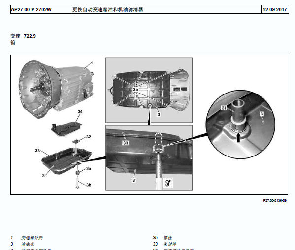 2015年奔驰C180变速箱维修手册