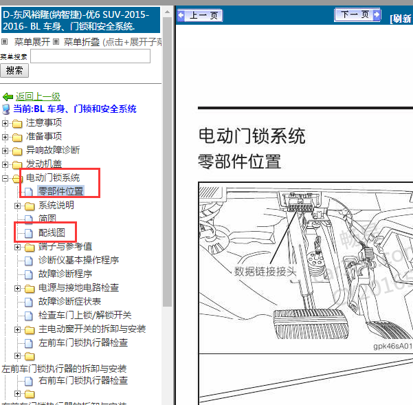 2015年纳智捷优6车门位置与电路图
