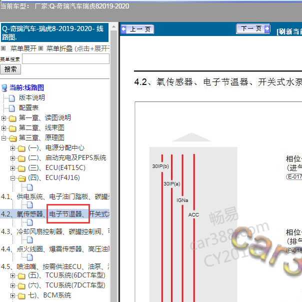 2019-2020年奇瑞瑞虎 发动机节温器电路图