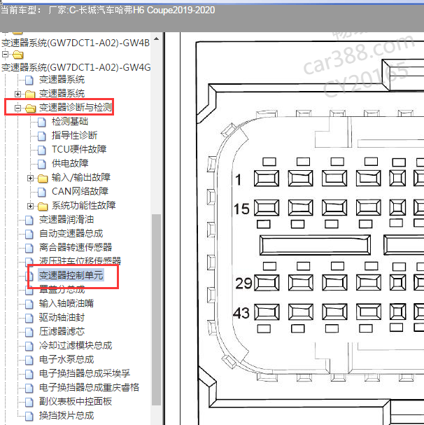 2019-2020年长城哈弗H6变速箱针脚