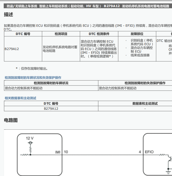 19年丰田雷凌b279a故障码含义