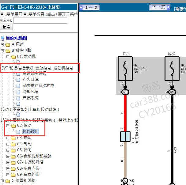 2018年丰田C-HR 变速箱电路图