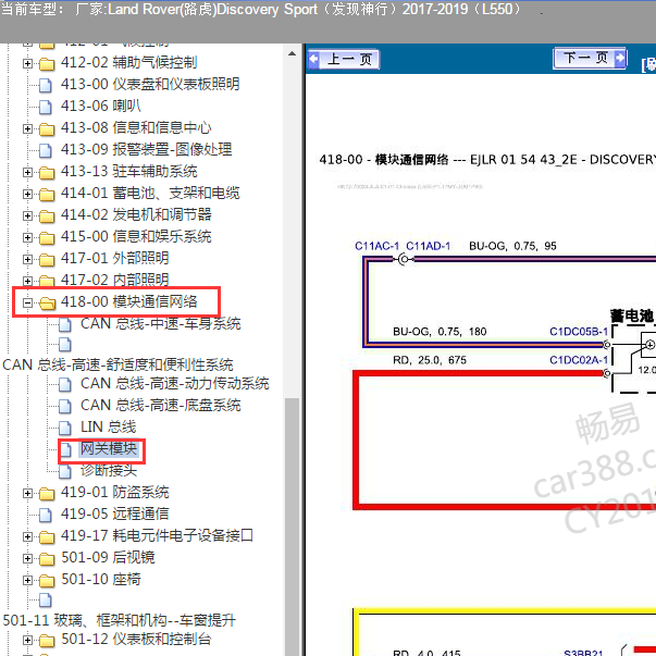 2017-2019年路虎发现神行网关电路图