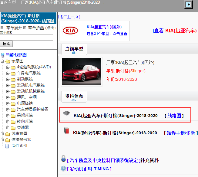 KIA(起亚汽车)-斯汀格(Stinger)-2018-2020[ 线路图 ]