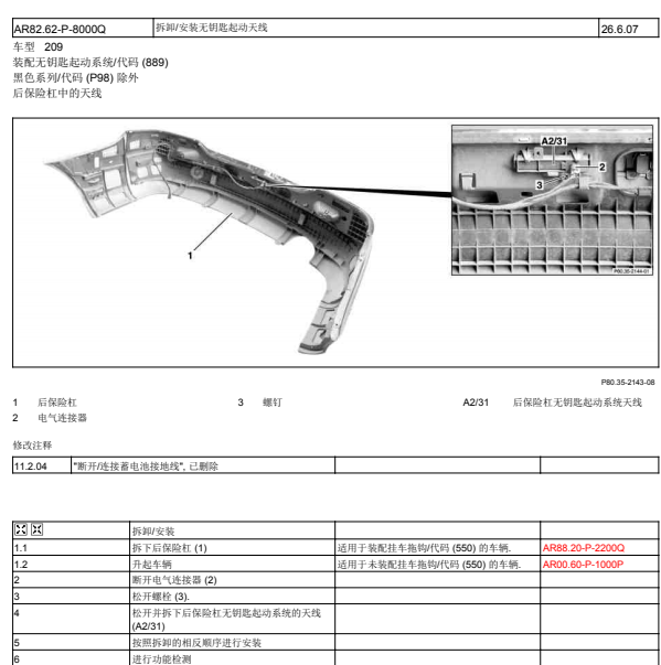 奔驰CLK200遥控器接收天线位置图