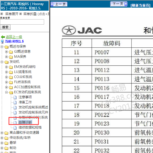 2010-2016年江淮何锐RS 故障码资料