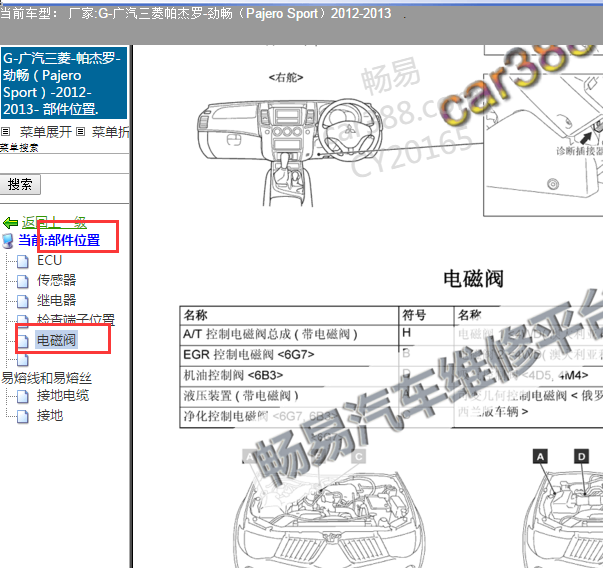 2012年三菱帕杰罗电磁阀位置
