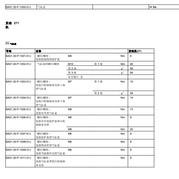 2009年奔驰E260CGI，271 860发动机汽缸盖螺丝安装扭矩