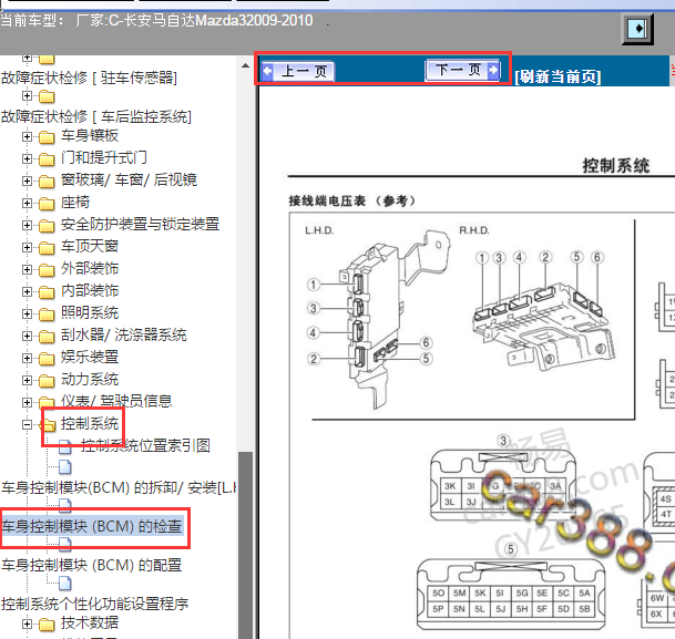 2009-2010年长安马自达3 车身电脑针脚图