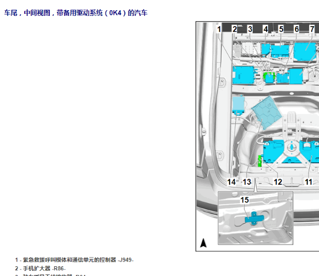 2019年奥迪A6L 紧急呼叫模块位置