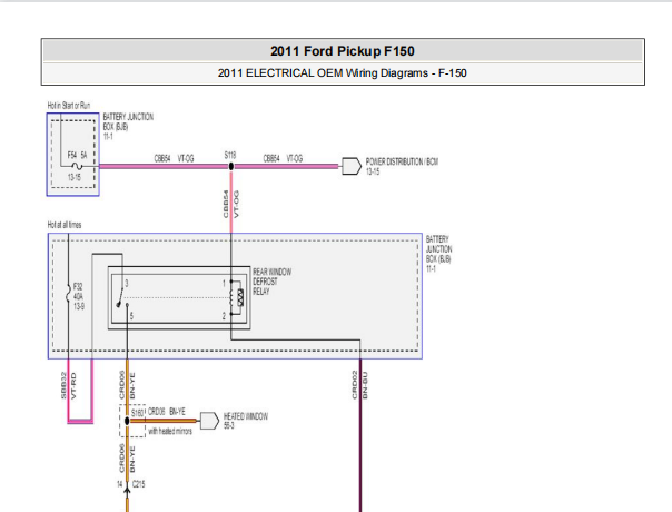 2011年福特猛禽F150车窗玻璃加热电路图