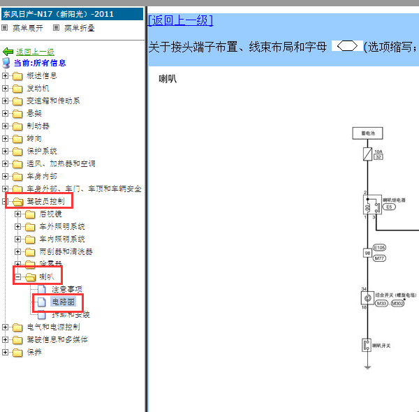 2011年日产阳光喇叭电路图