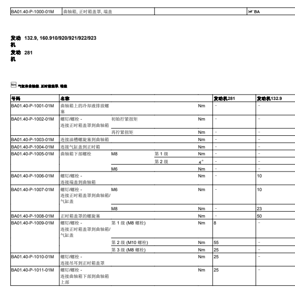 2009年奔驰SMART发动机维修扭矩