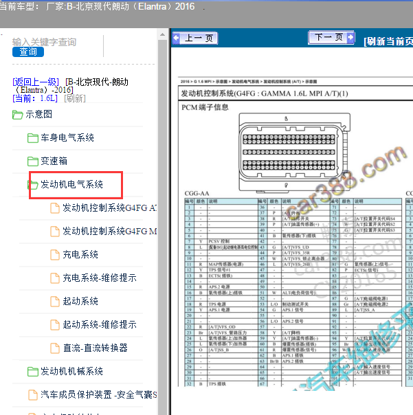 2016年现代朗动G4FG发动机针脚