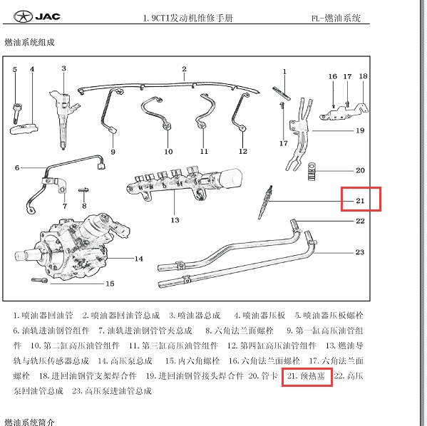 江淮瑞风发动机预热塞位置