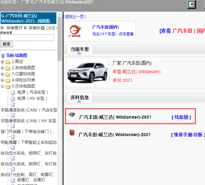广汽丰田-威兰达( Wildlander)-2021[ 线路图 ]