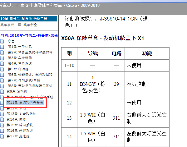 2009年科鲁兹保险盒针脚定义
