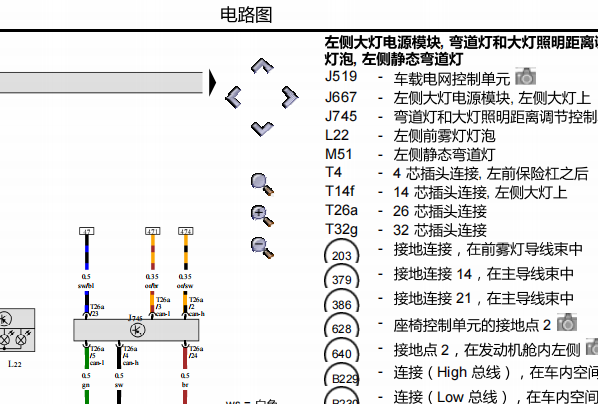 2014年大众辉腾远光灯电路图