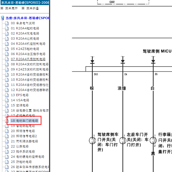 2008-2010年本田思铂睿车门开关电路图
