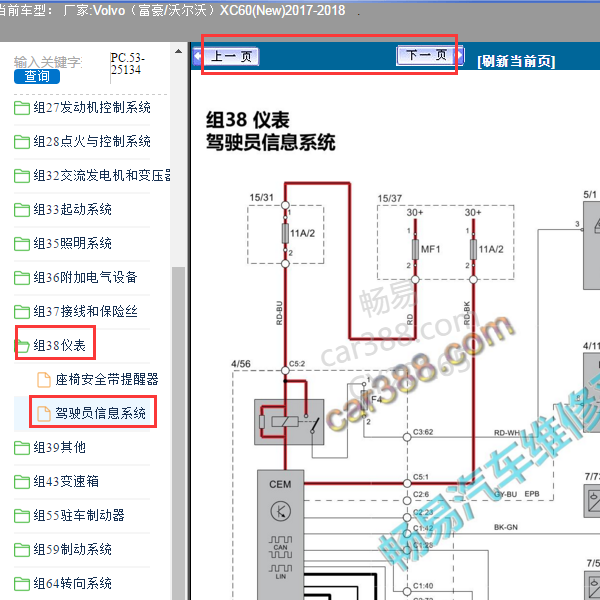 2018年沃尔沃XC60仪表电路图