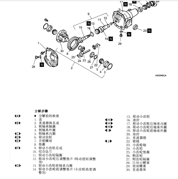三菱帕杰罗差速器部件位置.