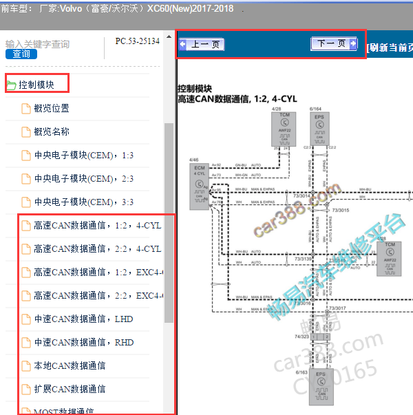 2018年XC60的整车模块网络通讯电路图