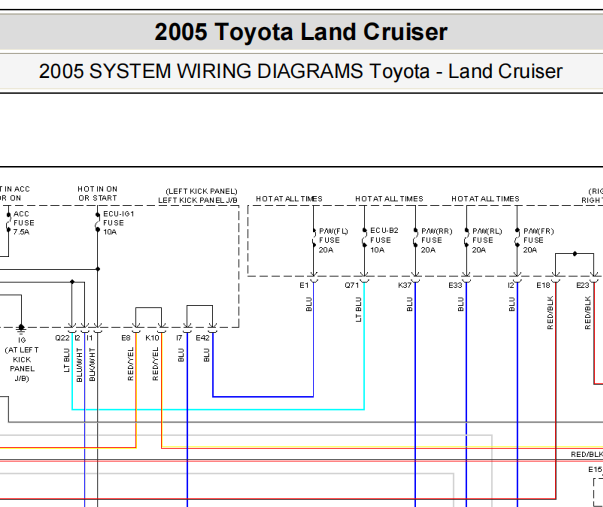 2005款一汽丰田陆地巡洋舰车窗系统电路图