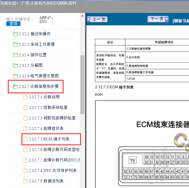 2009-2011年吉利EC7 JL4G15D发动机针脚