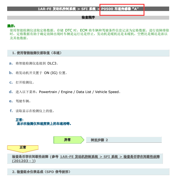 2013年凌志RX270 P0500故障码说明