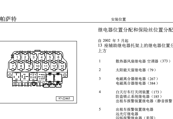 2005年大众帕萨特保险丝继电器位置