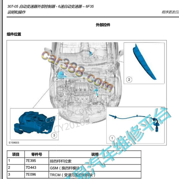 2017-2018年林肯MKZ变速箱换挡杆模块位置