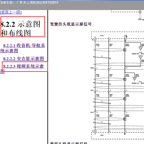 2013年凯迪拉克XTS前座靠被显示屏的电路图