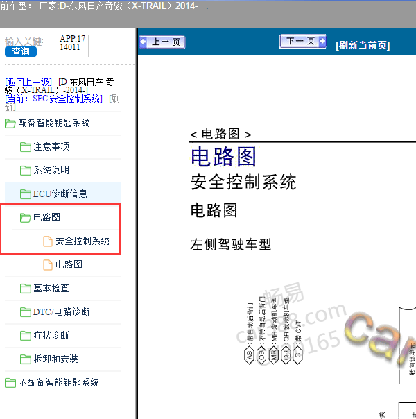 2014年日产奇骏安全防盗系统电路图