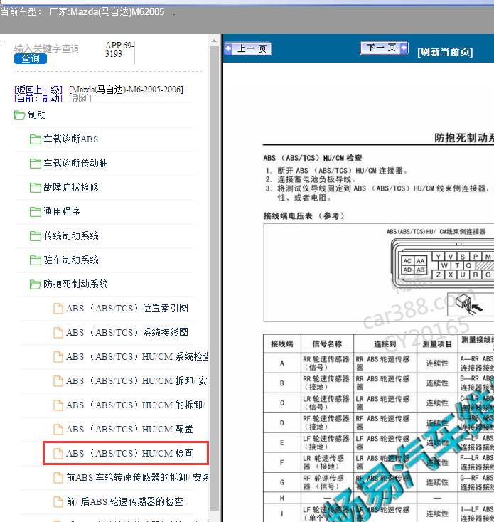 05年马自达6 ABS针脚图