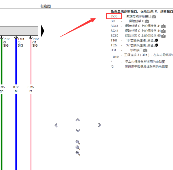 2019年奥迪A3数据诊断接口J533电路图
