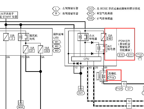 2008年日产天籁空调压缩机保险丝资料