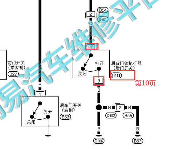 2005年东风日产骐达尾门锁电机电路图