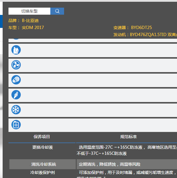 2017年比亚迪宋DM保养资料