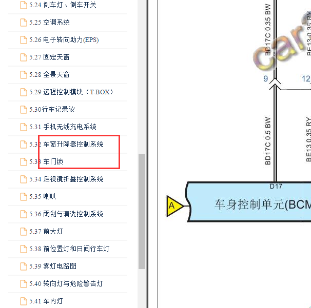 2017-2018年众泰T300车身控制系统电路图