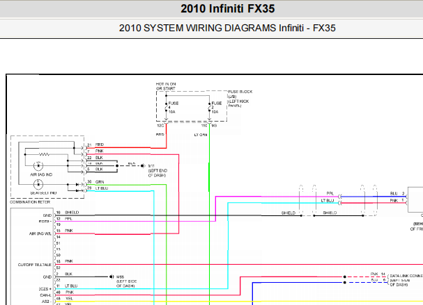 2010年英菲尼迪FX35气囊电路图