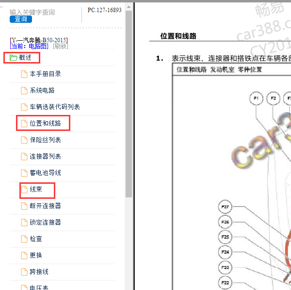 2015年奔腾B50全车接地点位置
