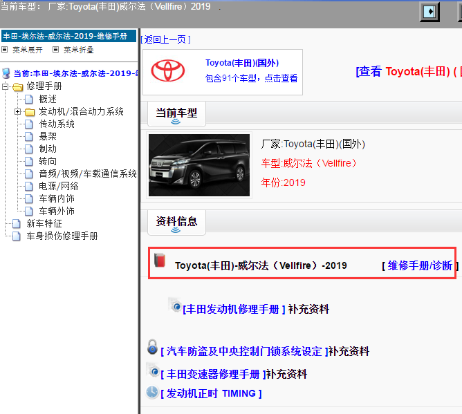 Toyota(丰田)-威尔法（Vellfire）-2019[ 维修手册/诊断 ]