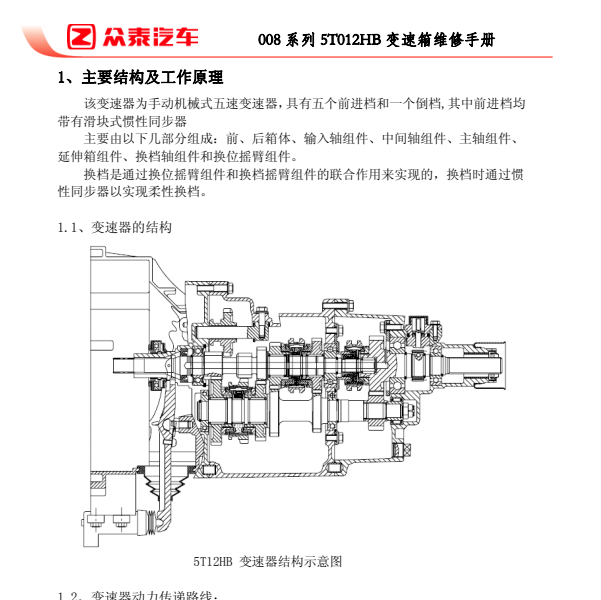 众泰008车系手动变速箱维修资料