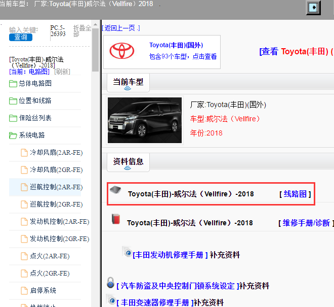 Toyota(丰田)-威尔法（Vellfire）-2018[ 线路图 ]