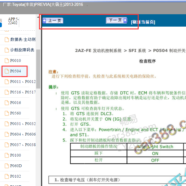 2013年丰田大霸王P0504故障码解析