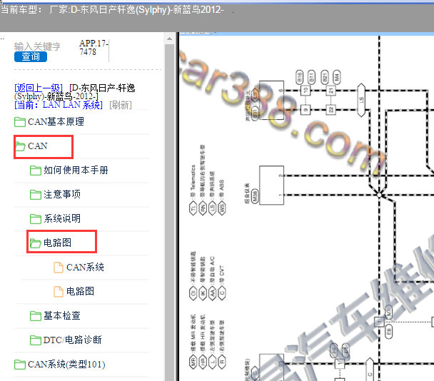 2012年日产轩逸 CAN线路图