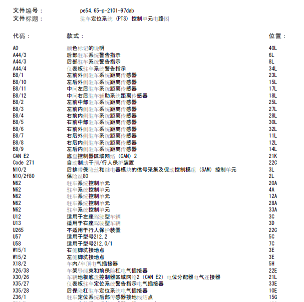奔驰C200L 驻车辅助系统电路图.