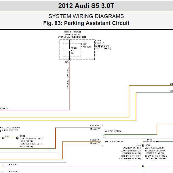 2012年奥迪S5 后雷达电路图