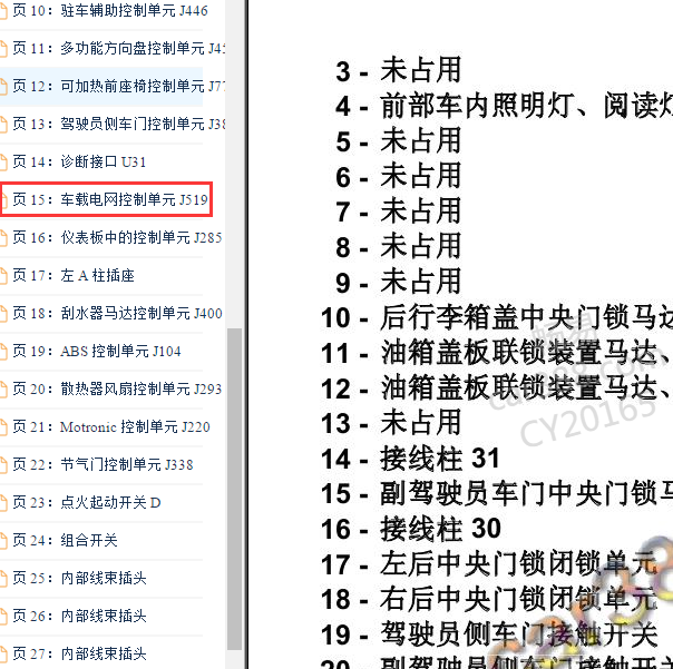 2010-2011年大众朗逸 J519模块针脚