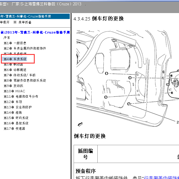 2013年科鲁兹倒车灯拆装